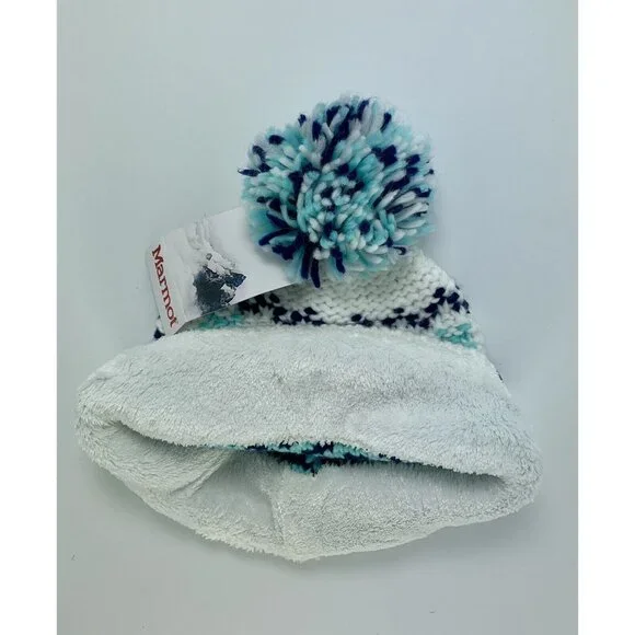 Marmot Tashina Hat Womens Arctic Navy Womens Blue White Winter Beanie New - Picture 3 of 6